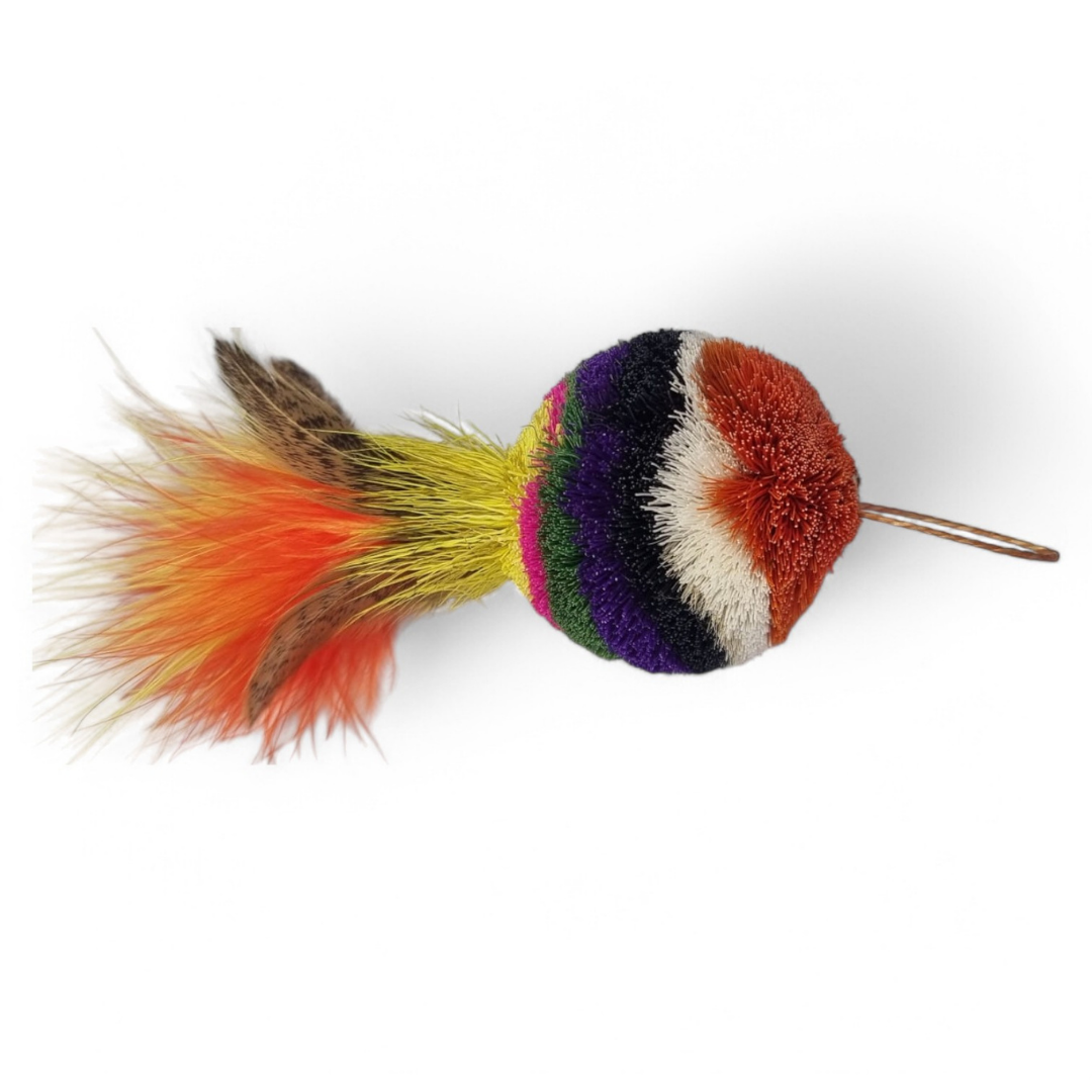 Colourful Ball with Feather Tail Teaser Cat Toy │by Tiga Toys