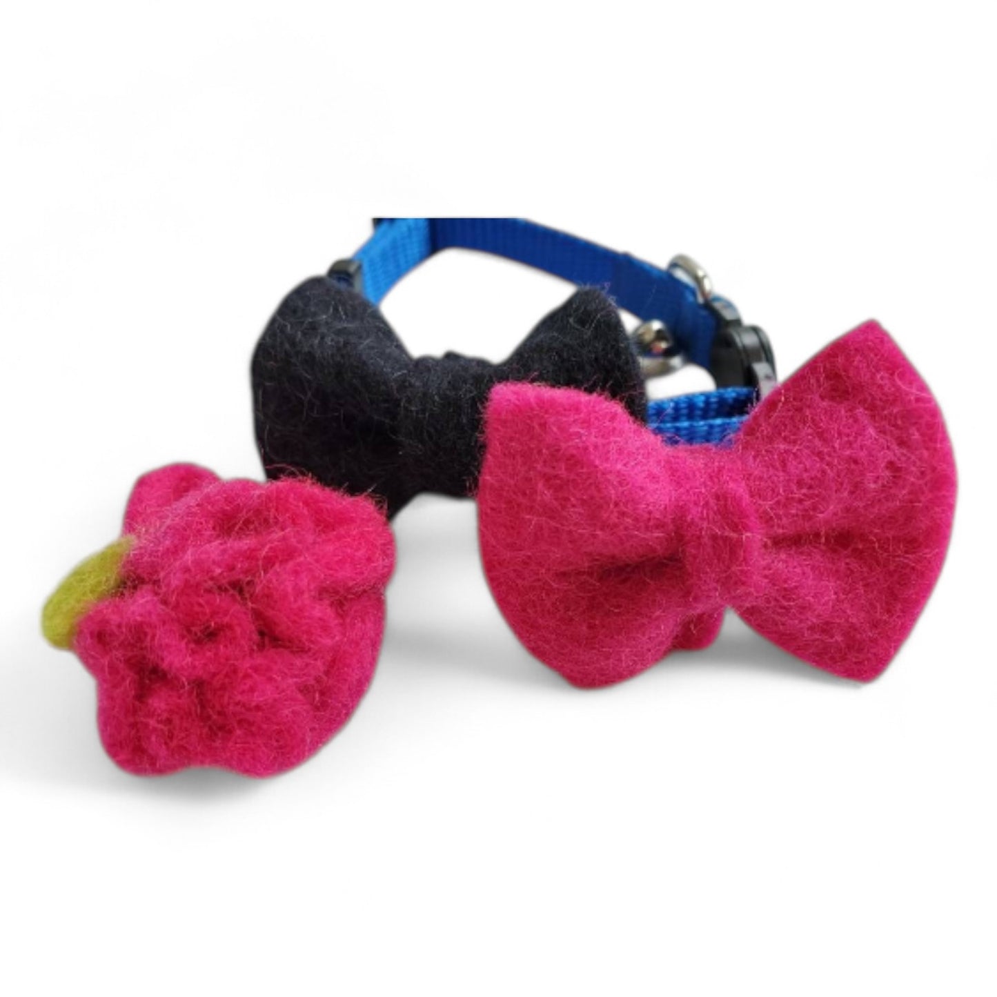 Cute Soft Cat Bow Neckwear Slide on Accessory - Cat Collar Bow Tie / Rose flower / Handmade / Soft Felt New Zealand Lambs Wool / Kitten Cat