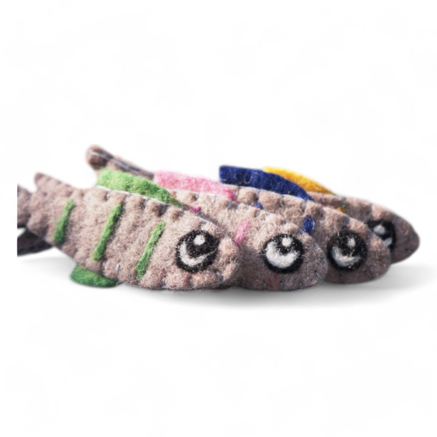 Eco-Friendly Sardine Catnip Felt Fish Toy by Tiga Toys – Handmade, organic catnip, 100% New Zealand wool. Choose from Blue, Green, Pink, or Yellow.