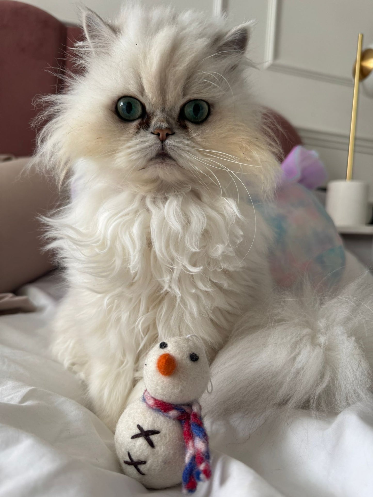 Felt Wool Snowman Ornament Cat Toy – Handmade Christmas Tree Decor & Cat Wand Toy – Eco-Friendly 2-in-1 Holiday Gift