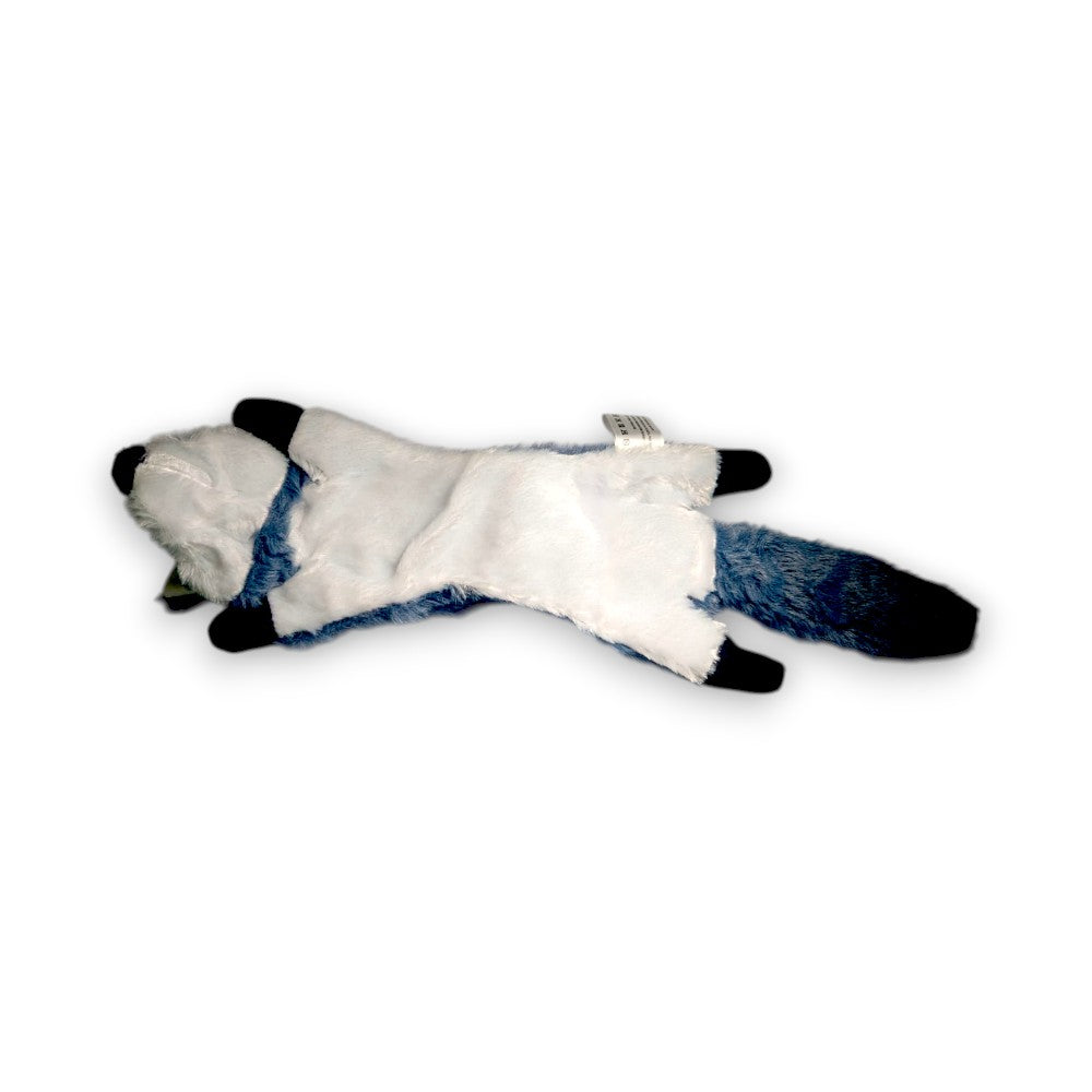 Underside of soft fox plush dog toy with built-in squeaker